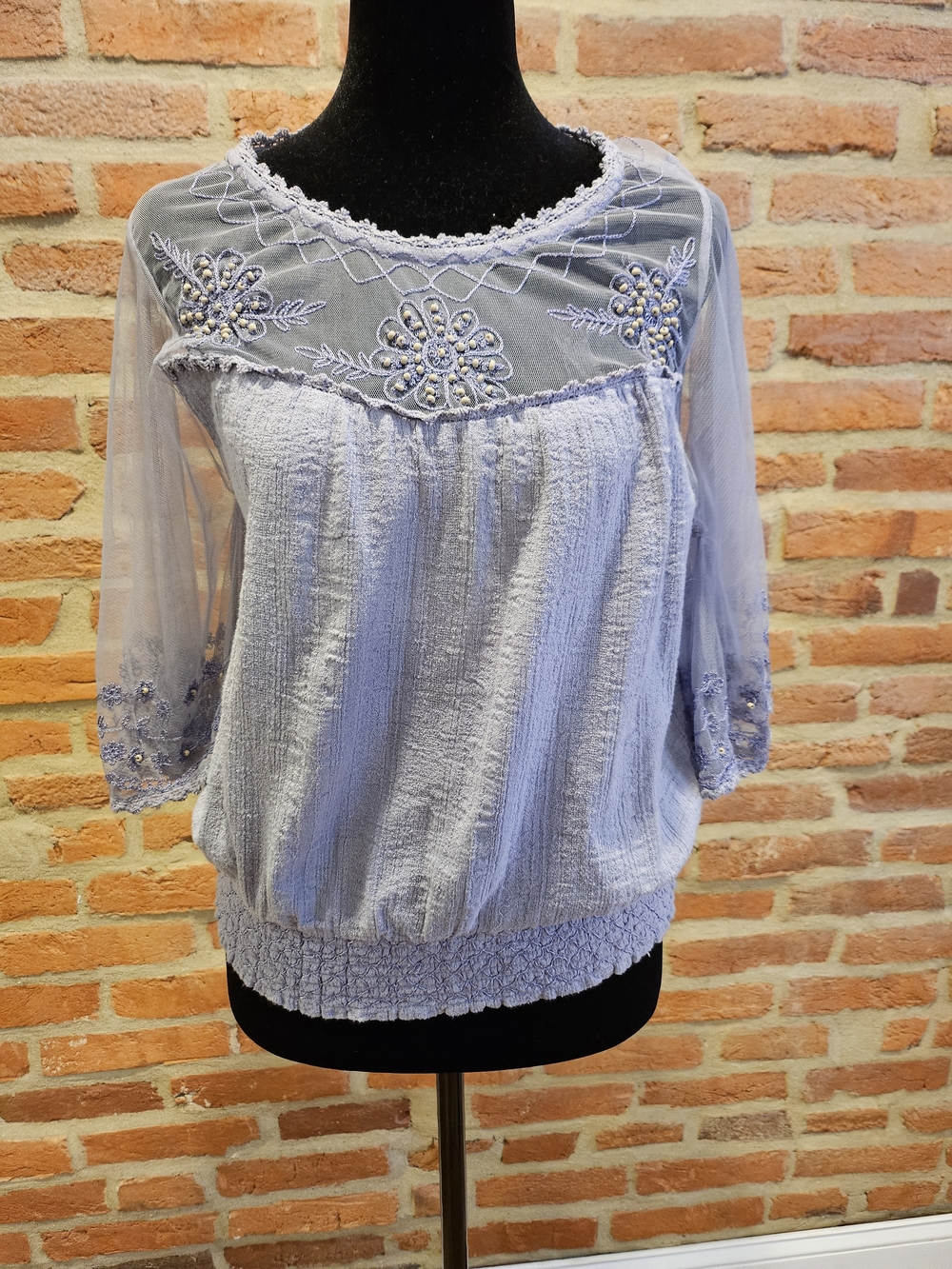 Free People Lavender Embroidered Sheer Yoke Blouse